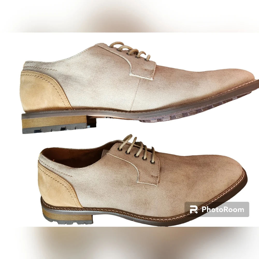 CARLO MORANDI Memory foam Derby shoes canvas & suade tan, size 11 shoes.